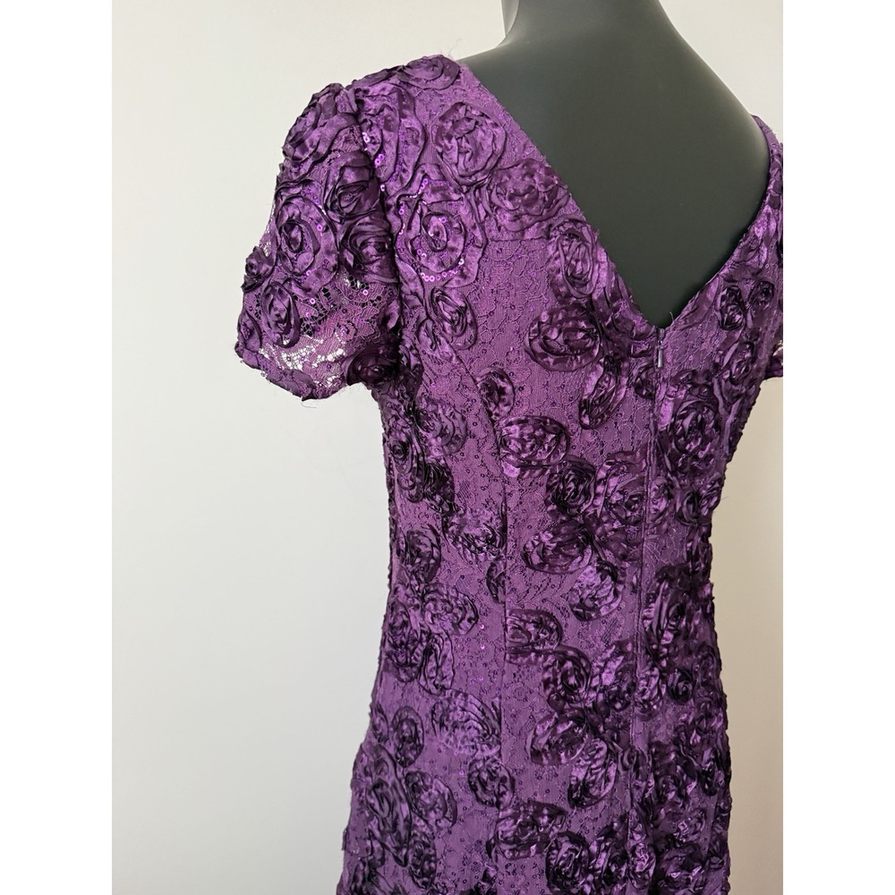 Alex Evenings Women's 8 Rosette A-Line Evening Gown Eggplant Purple Sequin - Picture 14 of 16